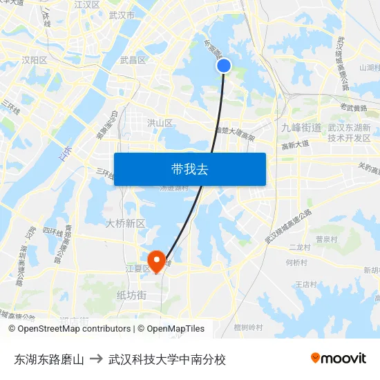 东湖东路磨山 to 武汉科技大学中南分校 map
