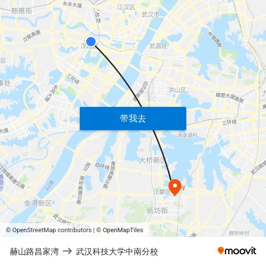 赫山路昌家湾 to 武汉科技大学中南分校 map