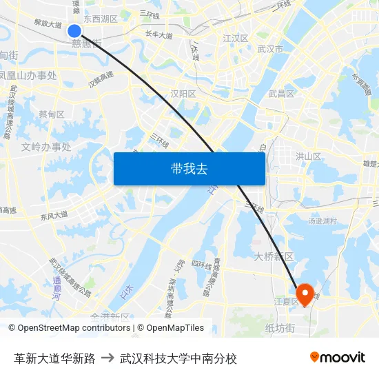 革新大道华新路 to 武汉科技大学中南分校 map