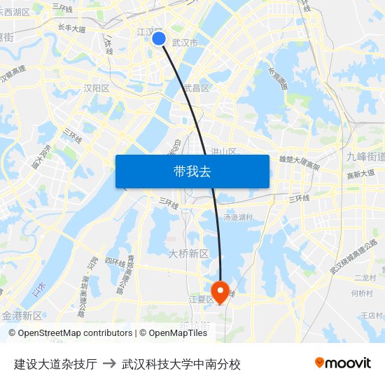 建设大道杂技厅 to 武汉科技大学中南分校 map
