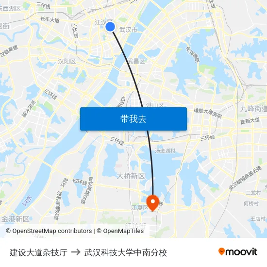 建设大道杂技厅 to 武汉科技大学中南分校 map