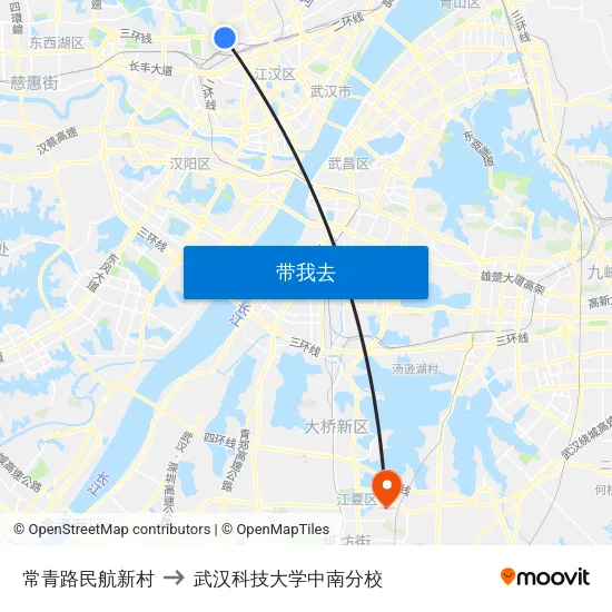 常青路民航新村 to 武汉科技大学中南分校 map