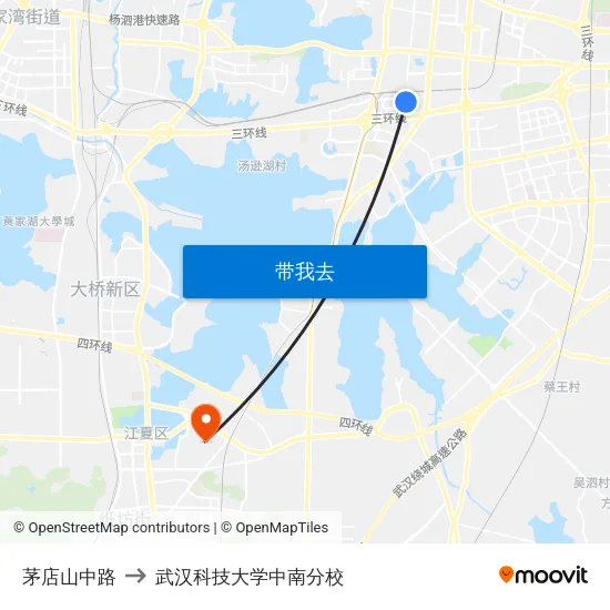 茅店山中路 to 武汉科技大学中南分校 map