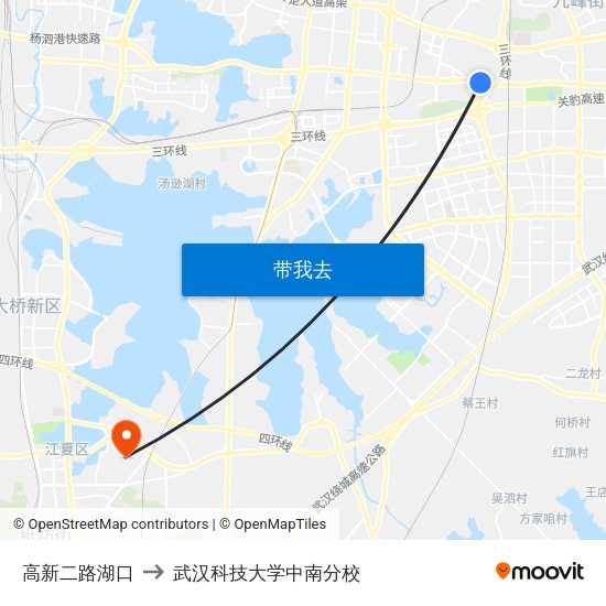 高新二路湖口 to 武汉科技大学中南分校 map