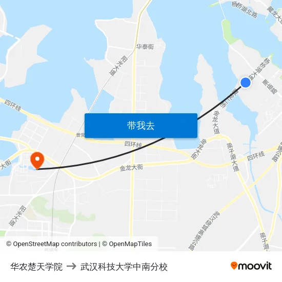 华农楚天学院 to 武汉科技大学中南分校 map