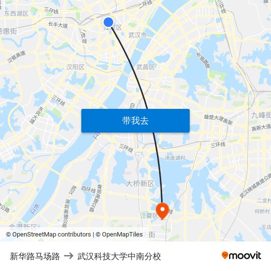 新华路马场路 to 武汉科技大学中南分校 map