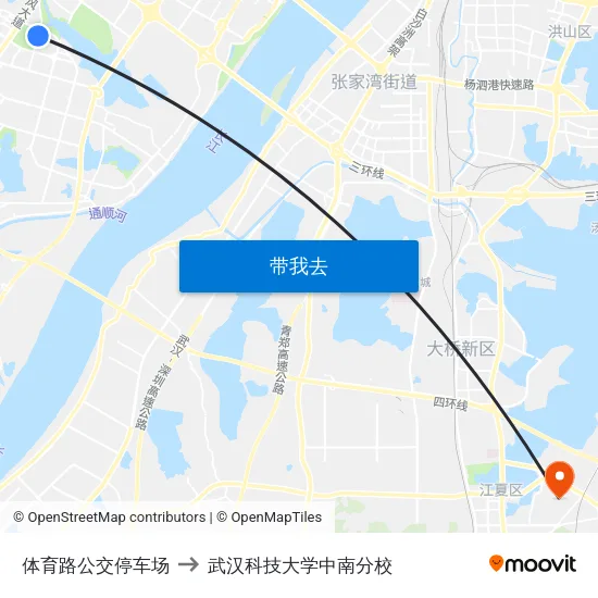 体育路公交停车场 to 武汉科技大学中南分校 map