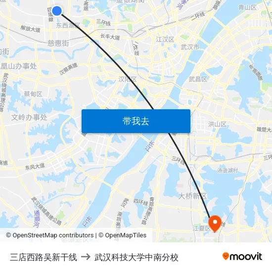 三店西路吴新干线 to 武汉科技大学中南分校 map