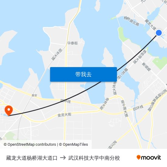 藏龙大道杨桥湖大道口 to 武汉科技大学中南分校 map
