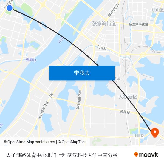 太子湖路体育中心北门 to 武汉科技大学中南分校 map
