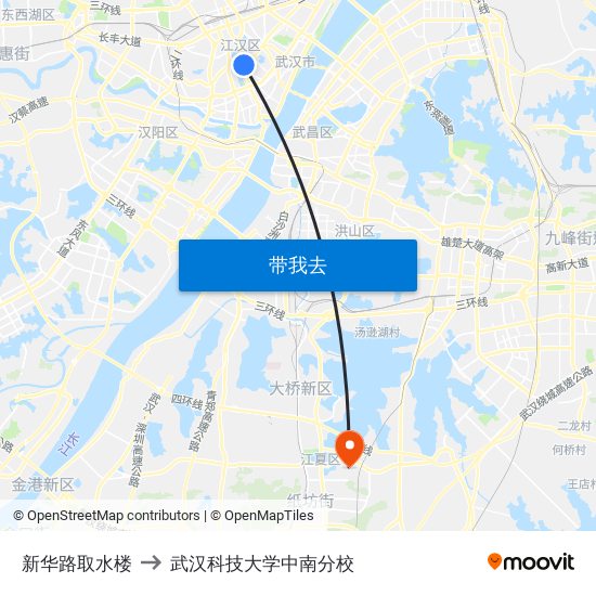 新华路取水楼 to 武汉科技大学中南分校 map