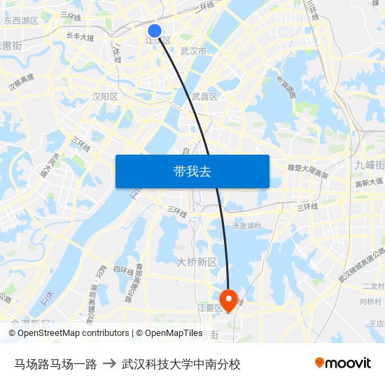 马场路马场一路 to 武汉科技大学中南分校 map