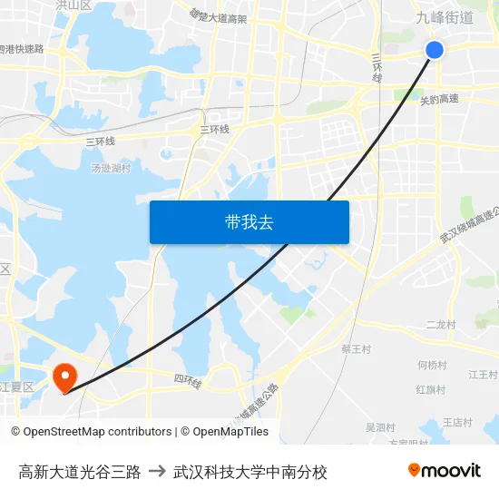 高新大道光谷三路 to 武汉科技大学中南分校 map