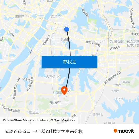 武珞路街道口 to 武汉科技大学中南分校 map