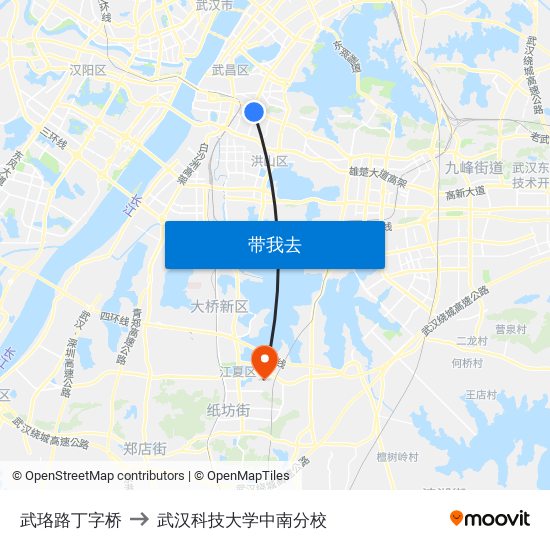 武珞路丁字桥 to 武汉科技大学中南分校 map