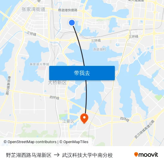 野芷湖西路马湖新区 to 武汉科技大学中南分校 map