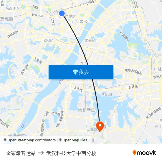 金家墩客运站 to 武汉科技大学中南分校 map