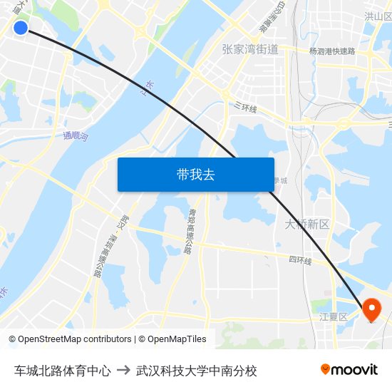车城北路体育中心 to 武汉科技大学中南分校 map