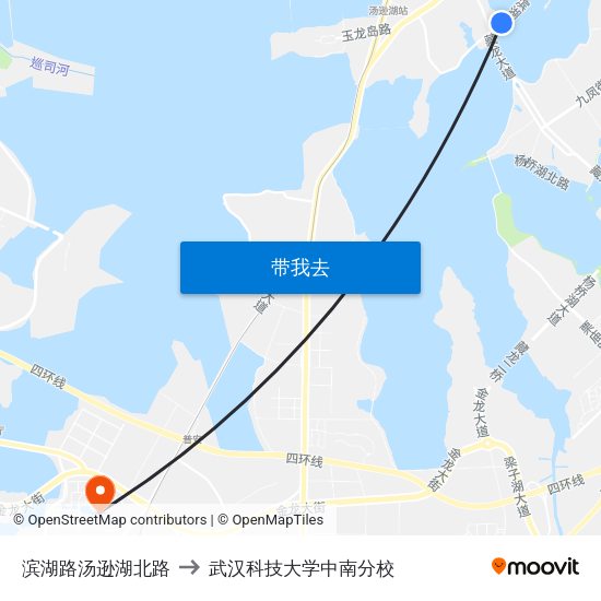 滨湖路汤逊湖北路 to 武汉科技大学中南分校 map