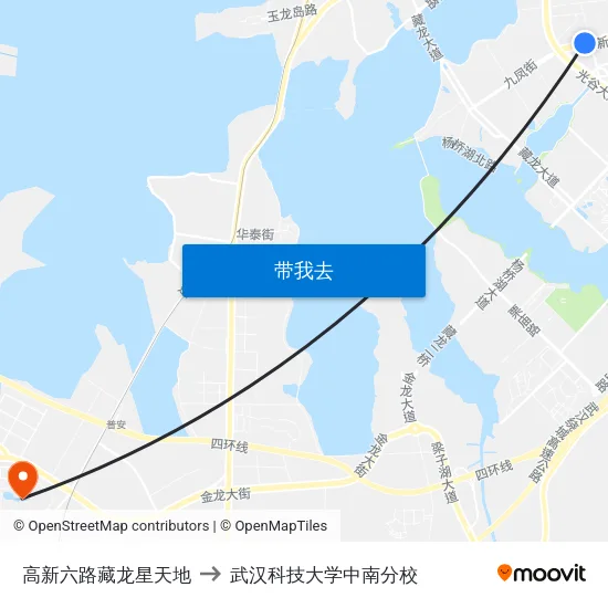 高新六路藏龙星天地 to 武汉科技大学中南分校 map