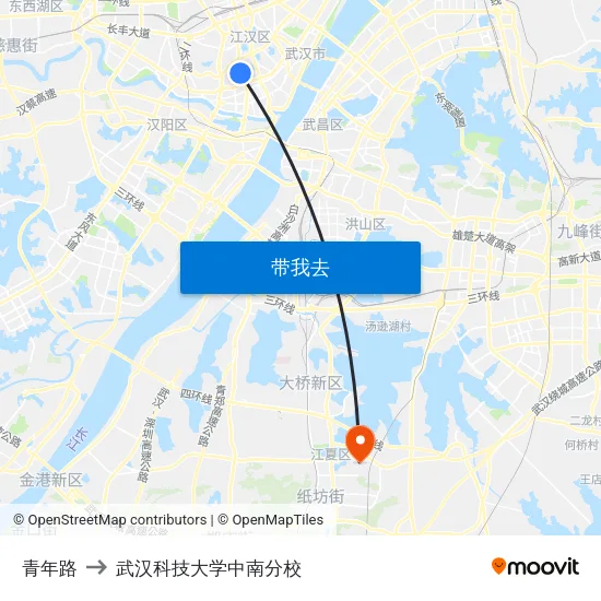 青年路 to 武汉科技大学中南分校 map