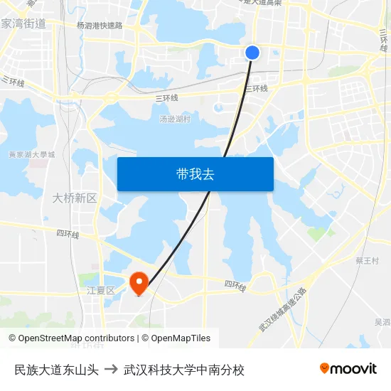 民族大道东山头 to 武汉科技大学中南分校 map