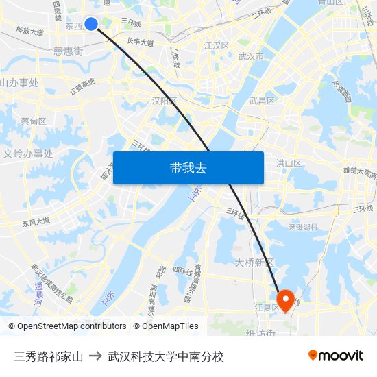 三秀路祁家山 to 武汉科技大学中南分校 map