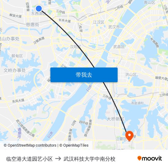 临空港大道园艺小区 to 武汉科技大学中南分校 map