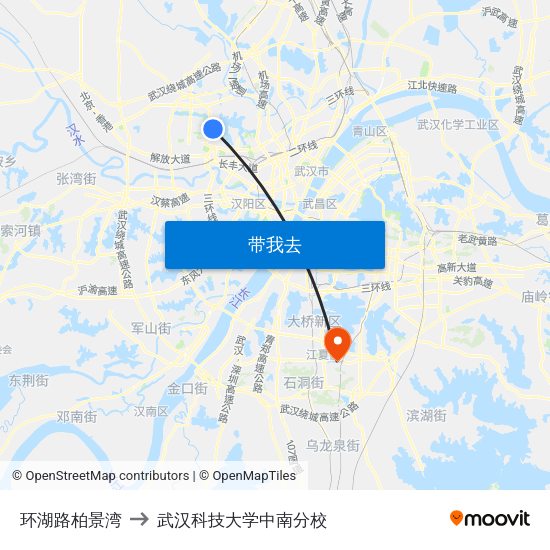 环湖路柏景湾 to 武汉科技大学中南分校 map