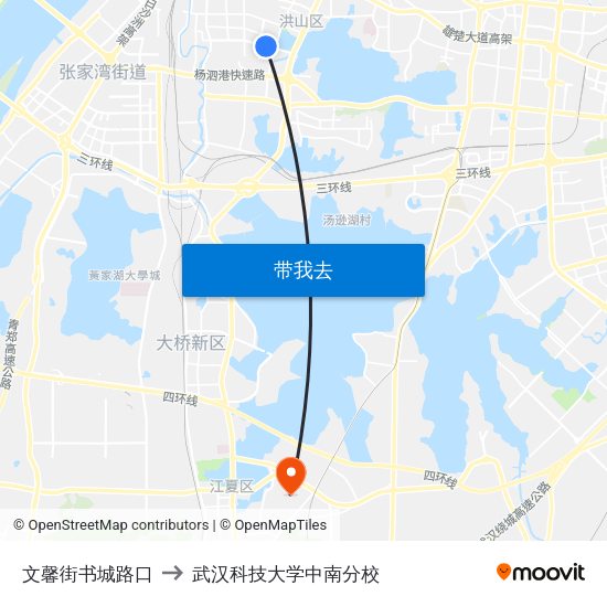 文馨街书城路口 to 武汉科技大学中南分校 map