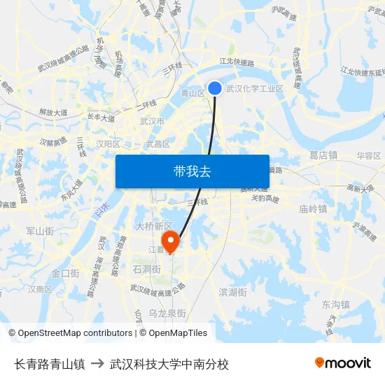 长青路青山镇 to 武汉科技大学中南分校 map