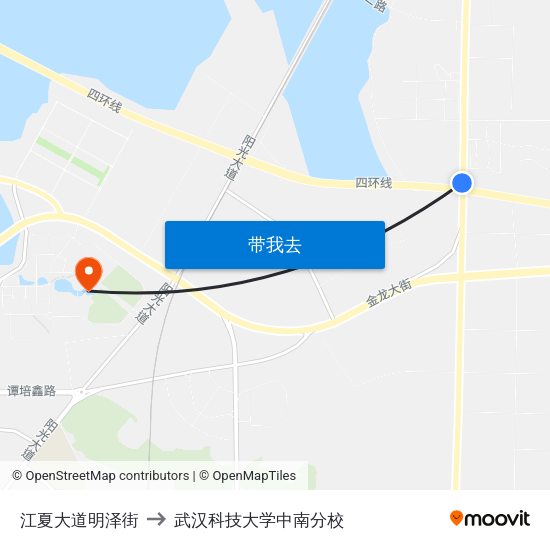 江夏大道明泽街 to 武汉科技大学中南分校 map