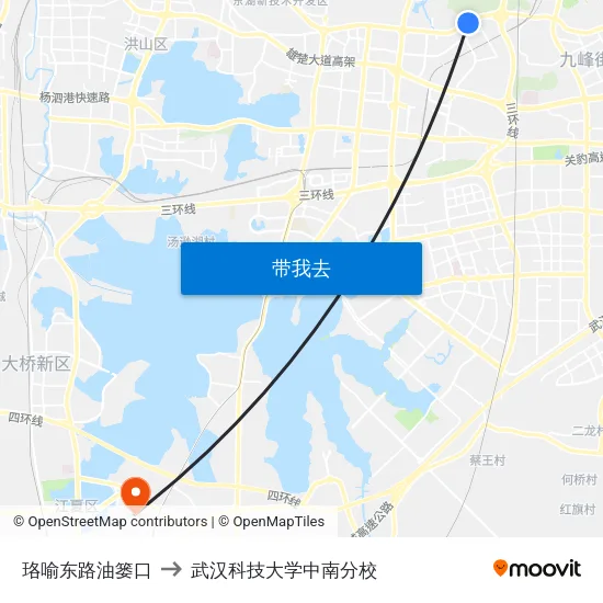 珞喻东路油篓口 to 武汉科技大学中南分校 map