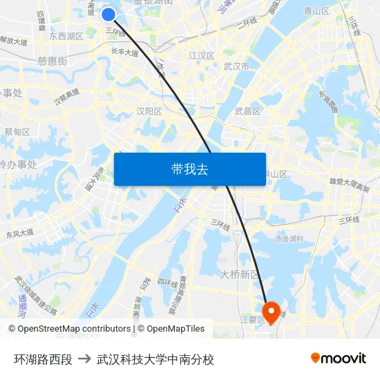 环湖路西段 to 武汉科技大学中南分校 map