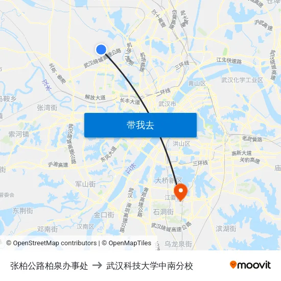 张柏公路柏泉办事处 to 武汉科技大学中南分校 map