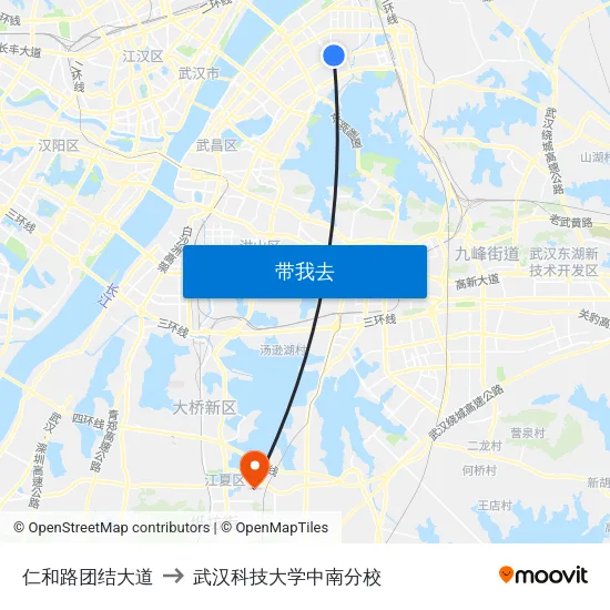 仁和路团结大道 to 武汉科技大学中南分校 map