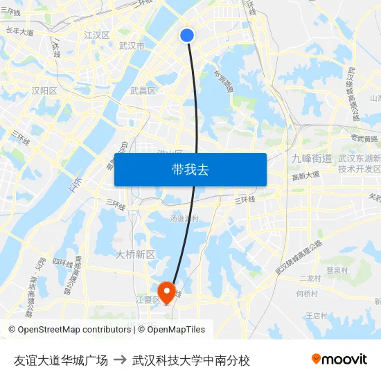 友谊大道华城广场 to 武汉科技大学中南分校 map