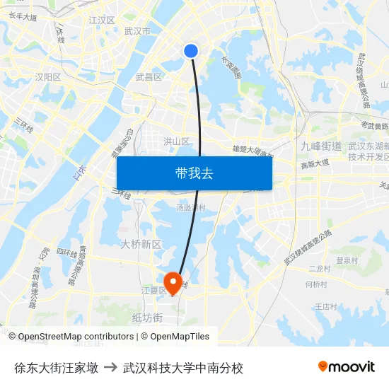 徐东大街汪家墩 to 武汉科技大学中南分校 map