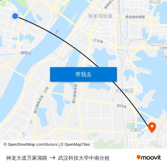 神龙大道万家湖路 to 武汉科技大学中南分校 map