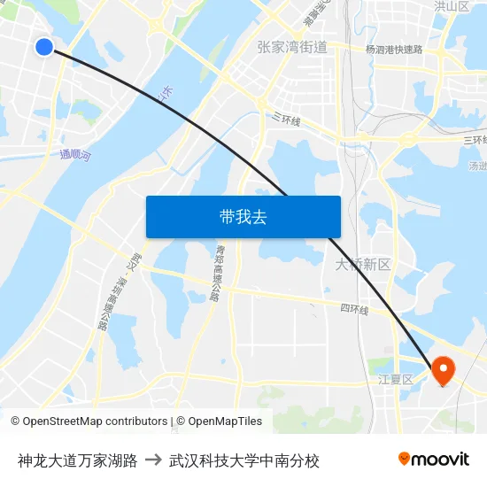 神龙大道万家湖路 to 武汉科技大学中南分校 map