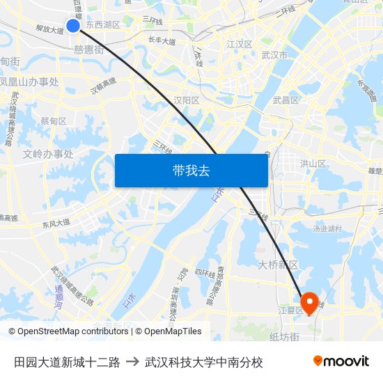 田园大道新城十二路 to 武汉科技大学中南分校 map