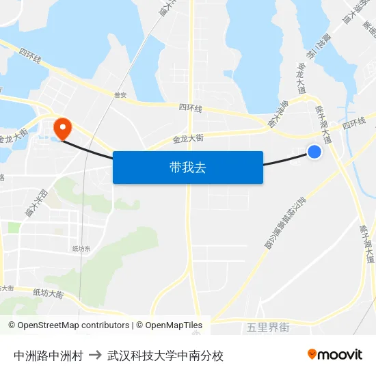 中洲路中洲村 to 武汉科技大学中南分校 map
