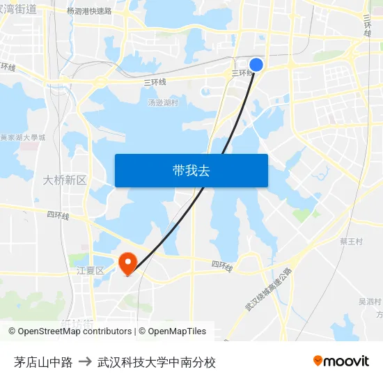 茅店山中路 to 武汉科技大学中南分校 map