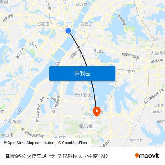 阳新路公交停车场 to 武汉科技大学中南分校 map