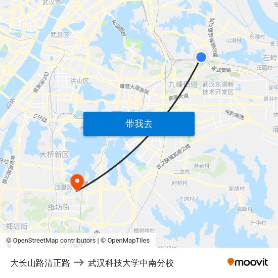 大长山路清正路 to 武汉科技大学中南分校 map