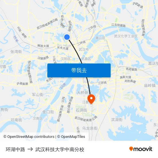 环湖中路 to 武汉科技大学中南分校 map