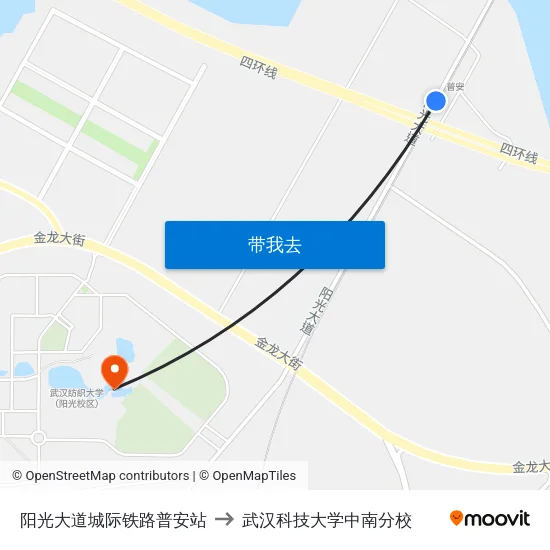 阳光大道城际铁路普安站 to 武汉科技大学中南分校 map