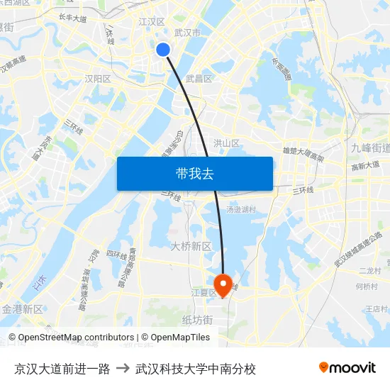 京汉大道前进一路 to 武汉科技大学中南分校 map