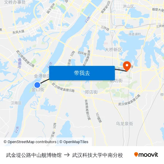 武金堤公路中山舰博物馆 to 武汉科技大学中南分校 map