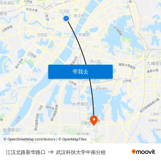 江汉北路新华路口 to 武汉科技大学中南分校 map